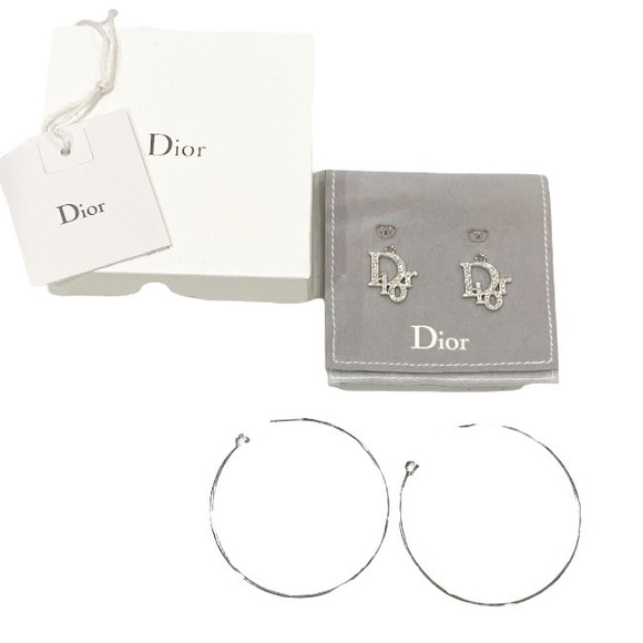 DIOR Silver Hoop XL Earrings Oblique Swarovski Crystal Vintage Authentic